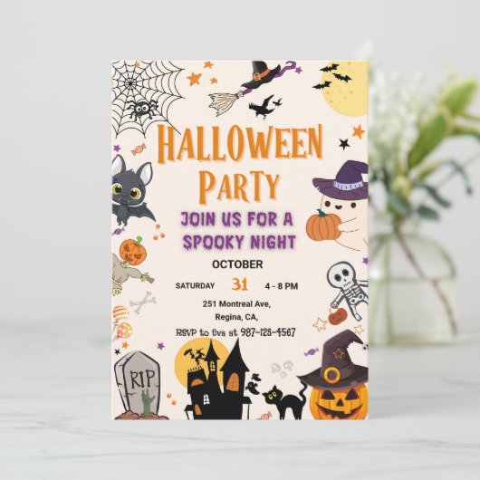 Halloween Party Invitation Kinder Spooky Night Par Kaart (Staand voorkant)