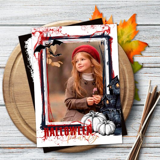 Halloween Party Invitation Lijst Wit met Foto Kaart