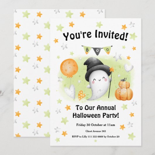 Halloween Party Invitation Little Boo Kaart (Voorkant / Achterkant)