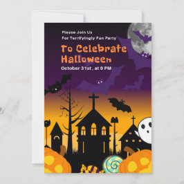 Halloween Party Invitation or Terrifyingly Fun Hal Kaart