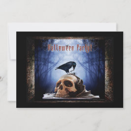 Halloween Party Invitation - Raven on Skull Kaart