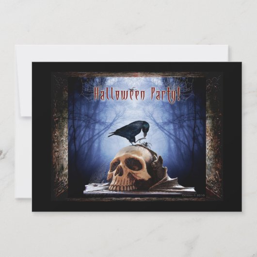 Halloween Party Invitation - Raven on Skull Kaart (Voorkant)