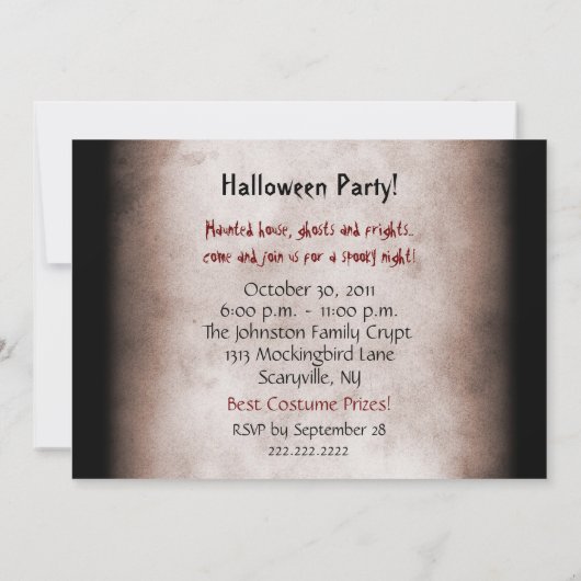 Halloween Party Invitation - Raven on Skull Kaart (Achterkant)