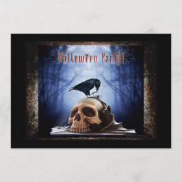 Halloween Party Invitation - Raven on Skull Kaart