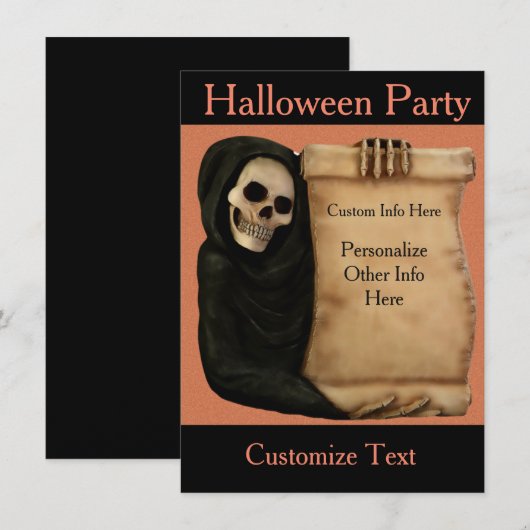 Halloween Party Invitation Scary & Creepy Skeleton Kaart (Voorkant / Achterkant)