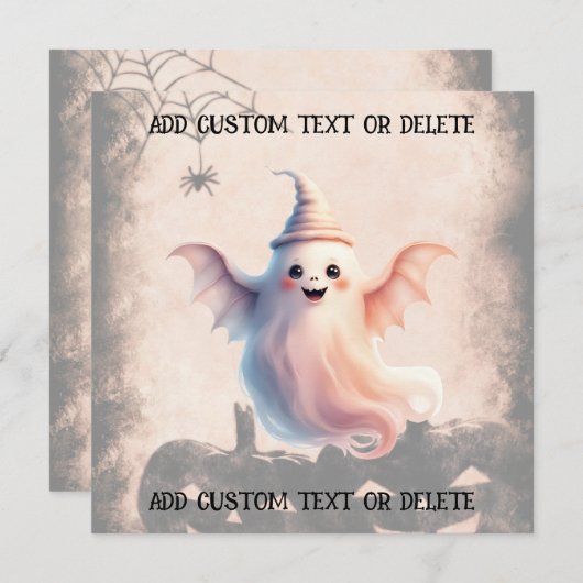 Halloween Party Invitation Schattigee Ghost aangep Kaart (Voorkant / Achterkant)