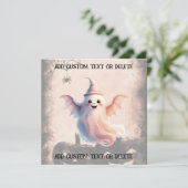 Halloween Party Invitation Schattigee Ghost aangep Kaart (Staand voorkant)