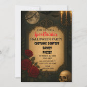 Halloween Party Invitation Schedel rode bloem maan Kaart (Voorkant)