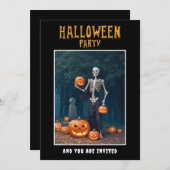 Halloween Party invitation Skeleton among Pumpkins Kaart (Voorkant / Achterkant)
