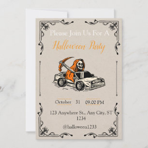 Halloween Party Invitation - Skeleton Driving Car Bedankkaart