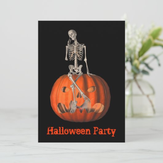 Halloween Party Invitation Skeleton Jack O Lantern Kaart (Staand voorkant)