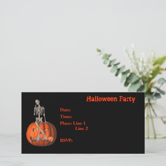 Halloween Party Invitation Skeleton Pumpkin Kaart (Staand voorkant)