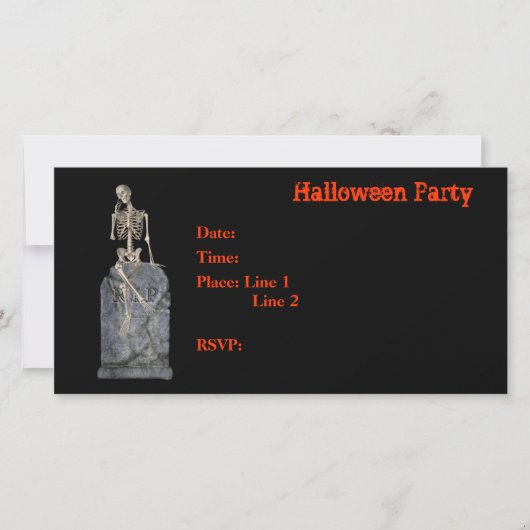 Halloween Party Invitation Skeleton Tombstone Kaar (Voorkant)