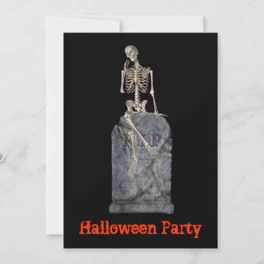 Halloween Party Invitation Skeleton Tombstone Kaart (Voorkant)
