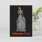 Halloween Party Invitation Skeleton Tombstone Kaart (Staand voorkant)