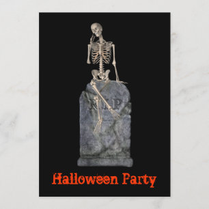 Halloween Party Invitation Skeleton Tombstone Kaart