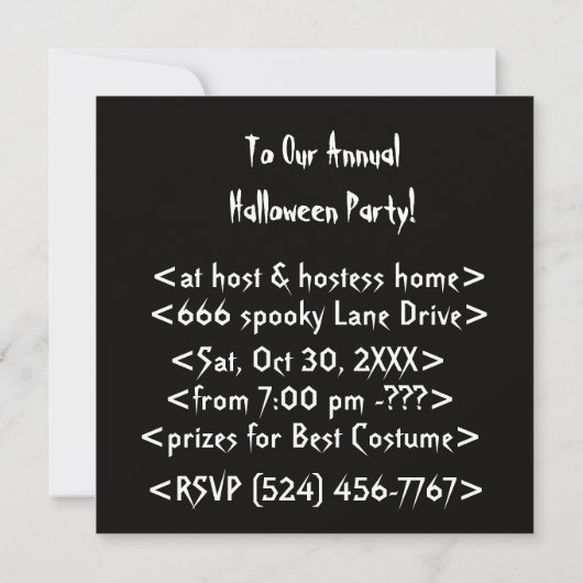 Halloween Party Invitation Skull Kaart (Achterkant)