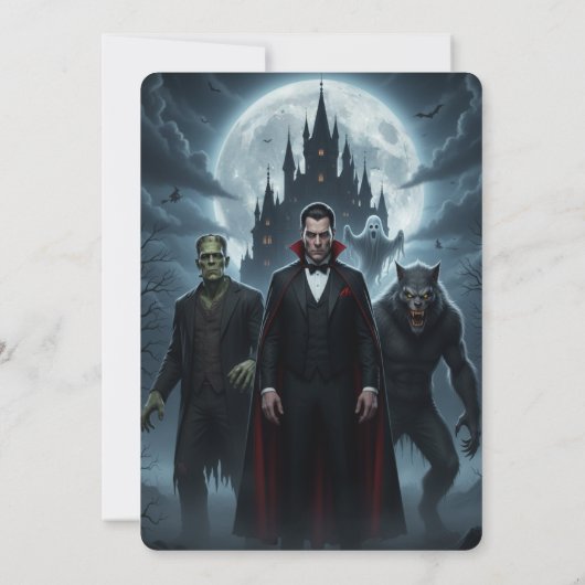 Halloween Party Invitation Spooky Monsters Frame Kaart (Achterkant)