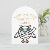 Halloween Party Invitation Uil Mummy Kaart (Staand voorkant)