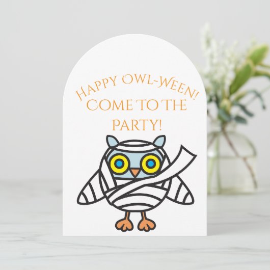 Halloween Party Invitation Uil Mummy Kaart (Staand voorkant)