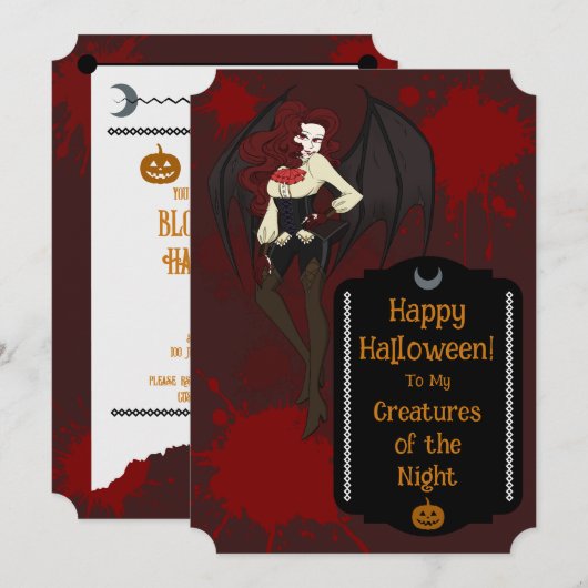 Halloween Party Invitation Vampire Queen Theme  Save The Date (Voorkant / Achterkant)