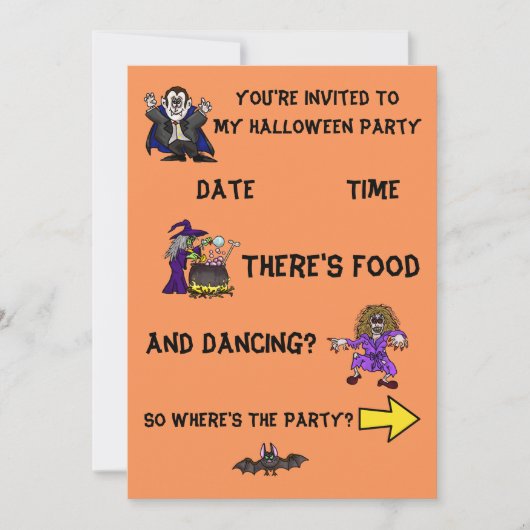 Halloween Party Invitation w Fun Graphics, 2-zijdi Kaart (Voorkant)