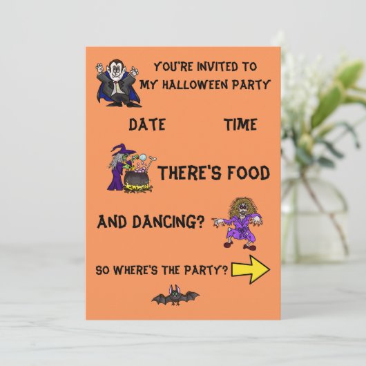 Halloween Party Invitation w Fun Graphics, 2-zijdi Kaart (Staand voorkant)