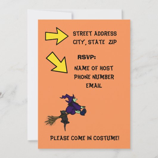 Halloween Party Invitation w Fun Graphics, 2-zijdi Kaart (Achterkant)