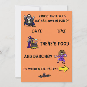 Halloween Party Invitation w Fun Graphics, 2-zijdi Kaart