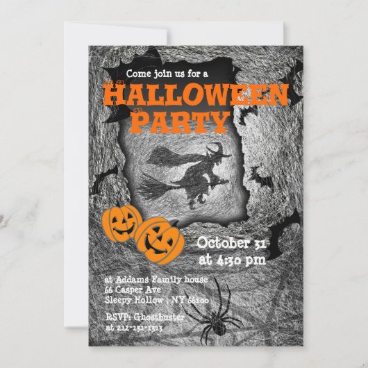 Halloween Party Invitation Witch Spider Kaart (Voorkant)