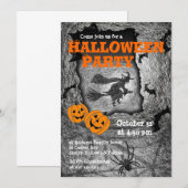 Halloween Party Invitation Witch Spider Kaart (Voorkant / Achterkant)