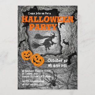 Halloween Party Invitation Witch Spider Kaart