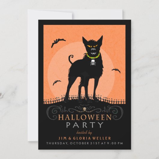 Halloween Party Invite - Scary Dog under the Moon Kaart (Voorkant)