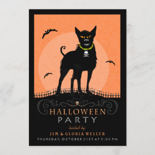 Halloween Party Invite - Scary Dog under the Moon Kaart