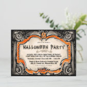 Halloween Party Invite - Zwarte & Oranje grens Kaart (Staand voorkant)