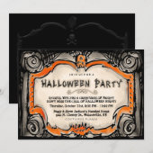 Halloween Party Invite - Zwarte & Oranje grens Kaart (Voorkant / Achterkant)