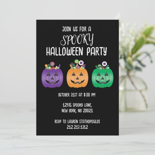 Halloween Party Jack O lantaarn Snoep emmer Kaart (Staand voorkant)