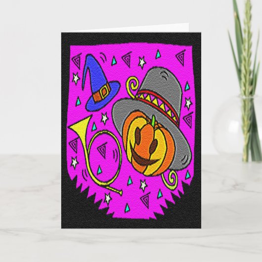 Halloween Party, Jack o' Lantern en Bugle Kaart (Voorkant)