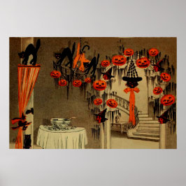 Halloween Party Jack O Lantern Pumpkin Black Cat Poster