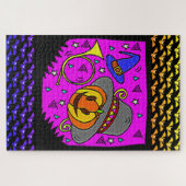 Halloween Party Jack O'Lantern Bugle Paarse Groot Legpuzzel (Horizontaal)