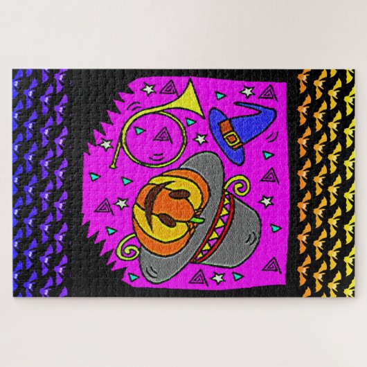 Halloween Party Jack O'Lantern Bugle Paarse Groot Legpuzzel (Horizontaal)