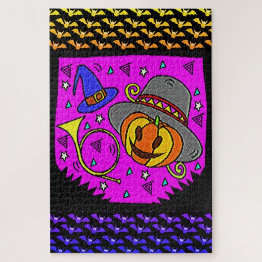 Halloween Party Jack O'Lantern Bugle Paarse Groot Legpuzzel (Verticaal)