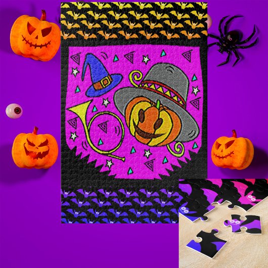 Halloween Party Jack O'Lantern Bugle Paarse Groot Legpuzzel