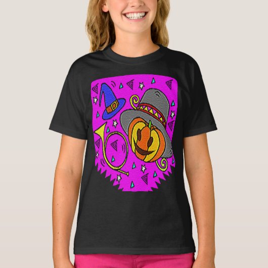 Halloween Party Jack O'Lantern Bugle Paarse Meisje T-shirt (Voorkant)