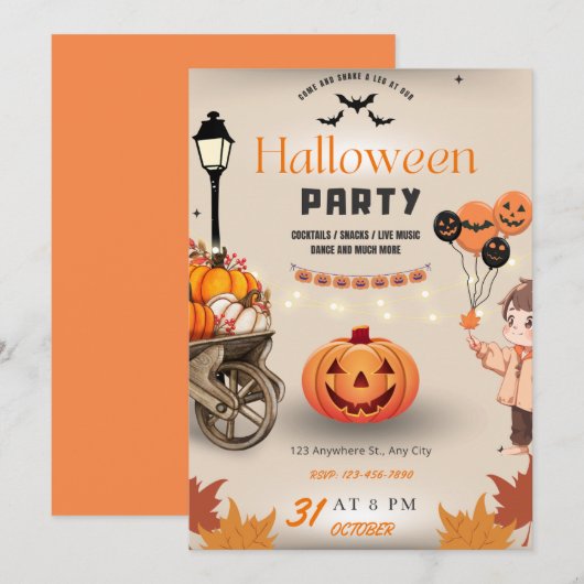 Halloween Party Kaart (Voorkant / Achterkant)