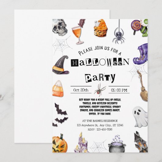 Halloween Party Kaart (Voorkant / Achterkant)