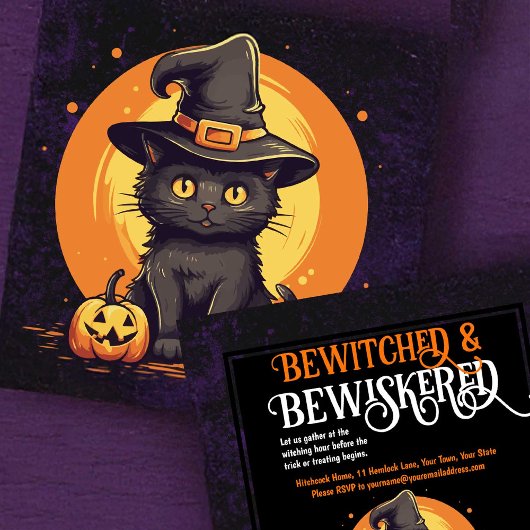 Halloween Party Kat Schattige Kitten in Heks Pet Kaart