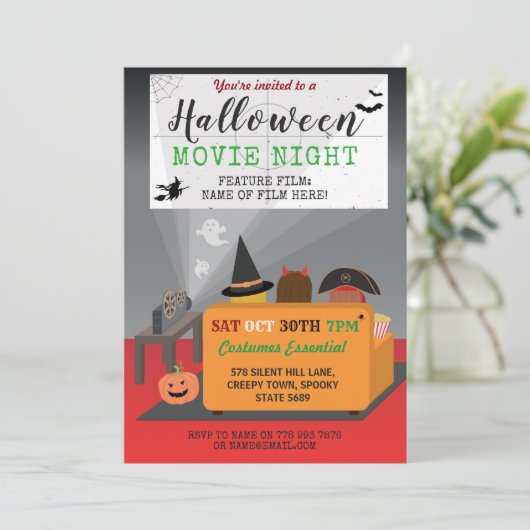 Halloween Party Kinder Kostuum Horror Filmavond Kaart (Staand voorkant)
