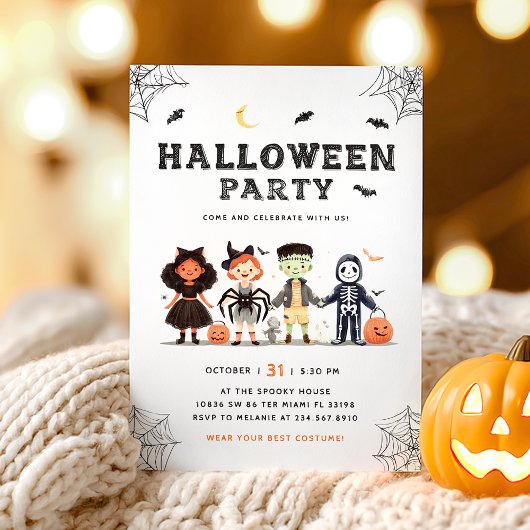 Halloween Party Kinder Spooky Invitation Kaart