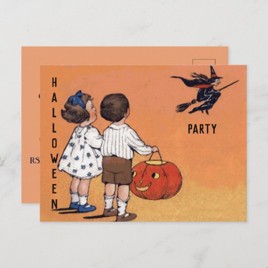 Halloween Party Kinderen Heks Pompoen Uitnodiging Briefkaart (Voorkant / Achterkant)